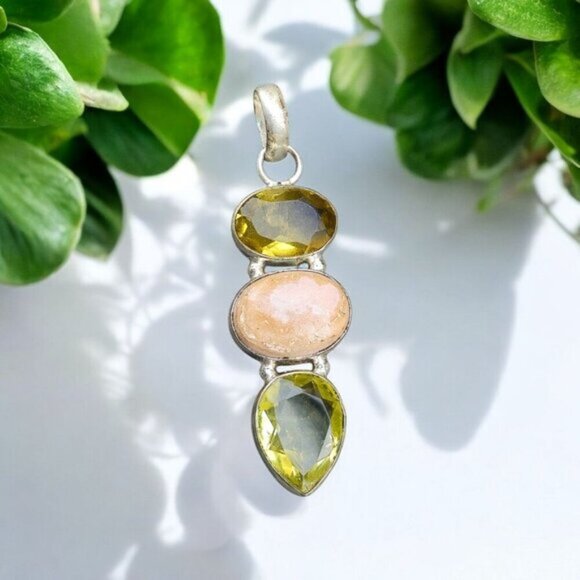 Yellow Topaz ✦ Peach Calcite ✦ Peridot Pendant ✦ Sterling Silver Made In Italy - Picture 5 of 13